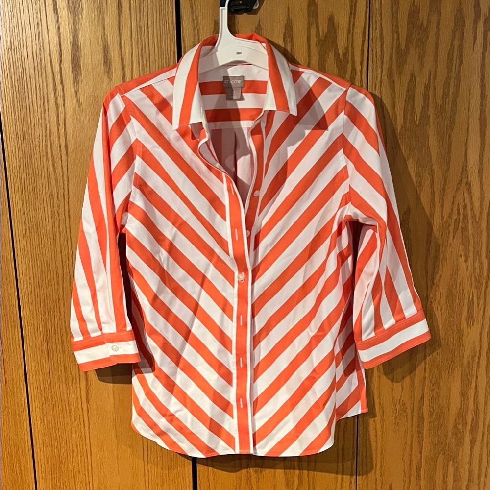 Chico’s Striped Orange and White Women's Top